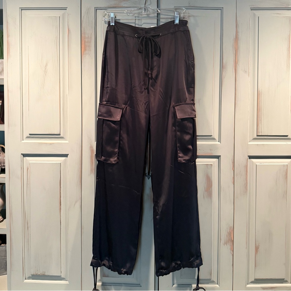 Sanctuary Satin Black Cargo Pants